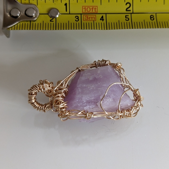 Large Kunzite Lavender Pink Rough Wire Wrapped Pendant - Picture 15 of 16